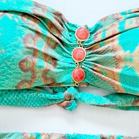 Despi Brazillian Reptilian Print Bandeau top with side tie bikini bottoms Sz S - Picture 3 of 5